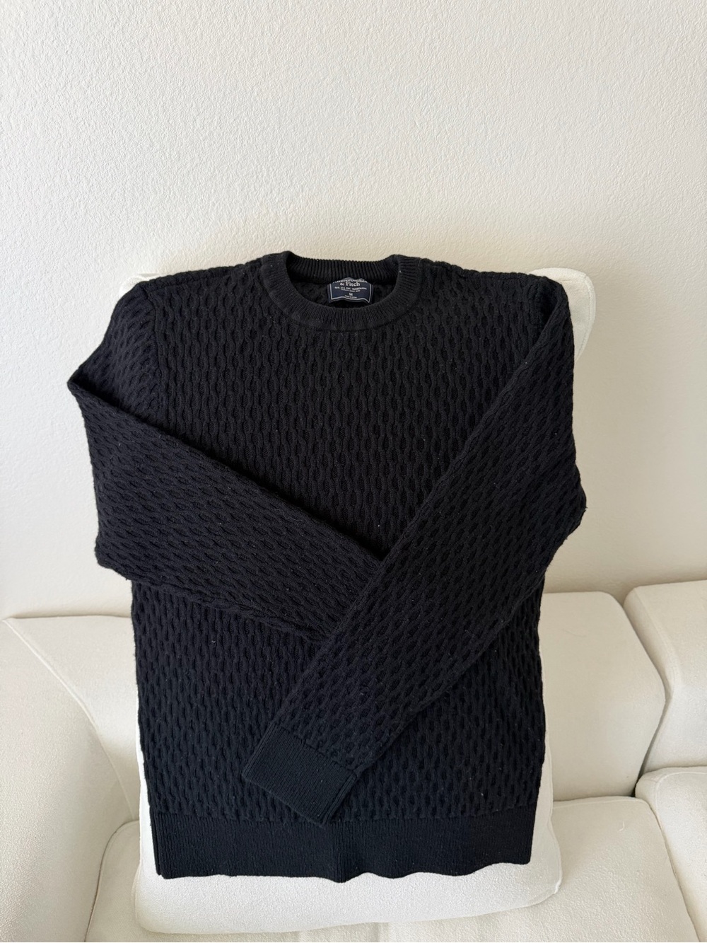 Abercrombie & Fitch Black Cable-Knit Crewneck Sweater